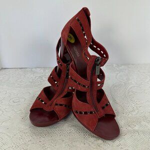 Michael Kors, Red Suede Leather Platform, Pumps, Stiletto Heels, Red Leather, 9M